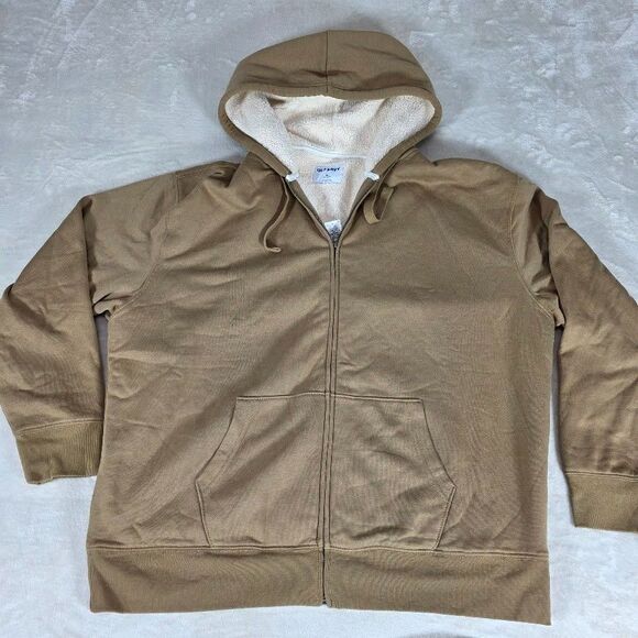 Old Navy Sherpa Lined Zip Hoodie Jacket Braised Tofu 2xL Full Zip Pockets Warm - Picture 1 of 7